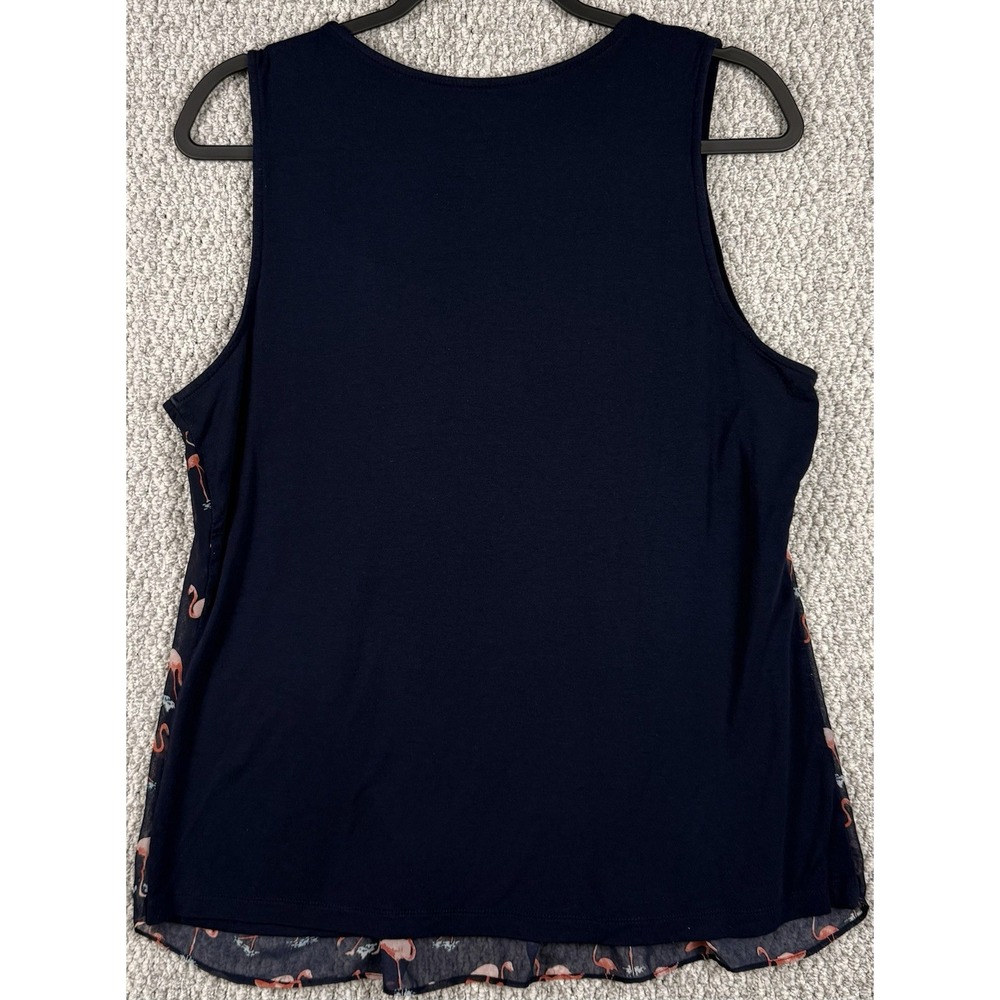 NY&C Flamingo Tank Top Womens Large Navy Chiffon Sleeveless Blouse - Picture 2 of 5